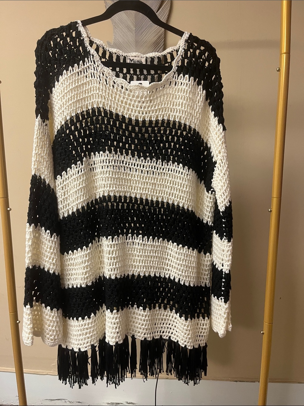 Mumu Black/Off White Crochet Fringe Sweater